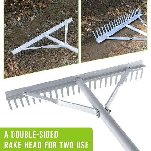 24 Inch Aluminum Landscape Rake Heavy Duty Garden Tool for Lawns and Soil Loosening Rustproof with Adjustable 3 Section Handle