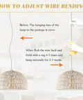 Diagram of wire bending adjustment for White Woven Pendant Light Boho Chic Chandelier Dome Fixture.