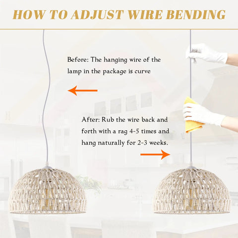 Diagram of wire bending adjustment for White Woven Pendant Light Boho Chic Chandelier Dome Fixture.