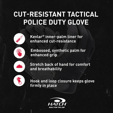 StreetGuard Kevlar Cut Resistant Work Glove features with focus on comfort, grip, and secure fit in tactical black design.
