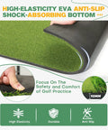 Dual Turf Golf Mat 5x4ft With 10mm And 15mm High Elasticity Base showing anti-slip EVA bottom and durability features.