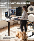 Furmax Maple Computer Desk 48 X 24 Inches Electric Height Adjustable Standing Desk With Memory Preset T-Shape Frame in use with laptop.