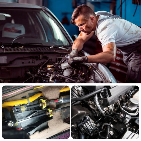 Mechanic using 160 Piece Nylon Fuel Line Clip Kit With Seven Sizes For 3 8 Inch And 5 16 Inch Hoses on car engine
