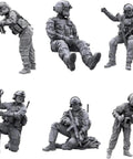 1/35 Scale US Commando Resin Figure Kit With Seven Soldiers, Two Machine Guns And Rope, Unpainted And Unassembled Military Diorama Parts.