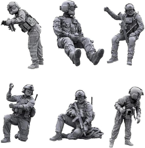 1/35 Scale US Commando Resin Figure Kit With Seven Soldiers, Two Machine Guns And Rope, Unpainted And Unassembled Military Diorama Parts.