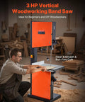Heavy Duty Woodworking Bandsaw With 3 HP 2240W Motor 18 Inch Cutting Capacity in workshop setting.