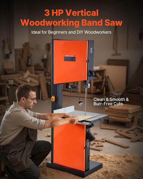 Heavy Duty Woodworking Bandsaw With 3 HP 2240W Motor 18 Inch Cutting Capacity in workshop setting.