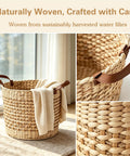Large Water Hyacinth Storage Basket 15.7 Inch Woven Seagrass Bin with sturdy design, eco friendly natural brown with handles.
