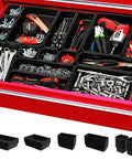 65 Piece Toolbox Organizer Trays Set With Five Sizes For Drawer Desk Garage And Tool Chest Durable Clear Dividers For Workbench Cabinet And Cart Storage Easy Customizable Pro Grade Hardware Organization And Quick Access showing organized tools in red drawer