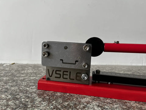 Side view of DIN Rail Cutter Tool With Guide And 50cm Length Stop For Clean Deburr Free Cuts On 35x7.5x1mm Rails on table