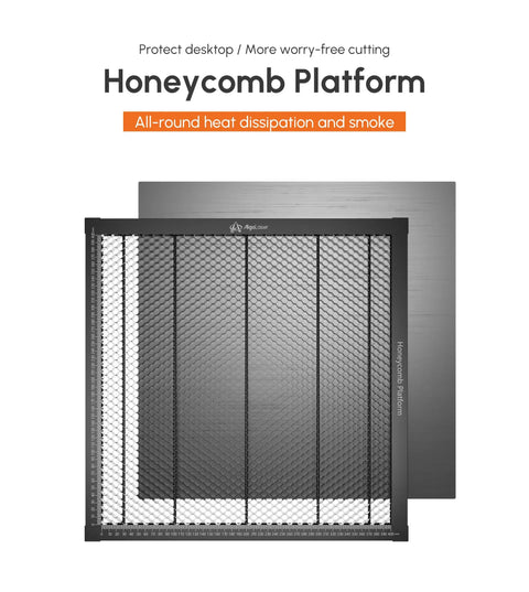 Front view of Aluminum Honeycomb Laser Bed 450x450mm For Laser Engravers And Cutters with mesh panel and aluminum frame.