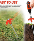 Rock Solid Heavy Duty Metal Tent Stakes Set With 7.87 Inch Screw In Pegs And Plastic Rotating Heads In Bright Orange