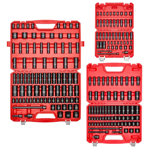 Half Inch Drive 26 Piece Impact Socket Set With Shallow 6 Point Sockets In CR-V Alloy Steel, Metric 10mm To 36mm in cases