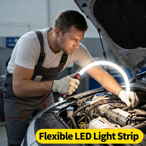 Mechanic using Flexible 30 Inch LED Light Stick Rechargeable Bendable Work Light With Three Modes for car repairs under hood