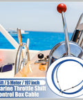 Boat deck with throttle handle and 16ft Marine Throttle And Shift Remote Control Box Cable Blue 5 Meter 197 Inch shown
