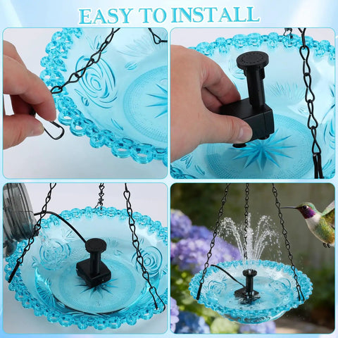 Installation process of Hanging Bird Bath Fountain with Glass Bowl, USB Powered Cascading Water Feature for Garden