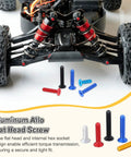 RC car with various colored aluminum alloy flat head screws displayed in front