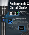 High Lumens Rechargeable LED Flashlights 2 Pack With Zoomable Beam And LCD Display 5 Modes Long Range Tactical Lights on LCD
