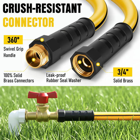 50 Ft Five Eighth Inch Heavy Duty Built To Last Garden Hose With Nozzle Flexible Lightweight Kink Resistant Hybrid Hose With Swivel Handle Durable Anti Burst Outer Layer High Pressure Ready Includes Male To Female Fittings, brass connectors