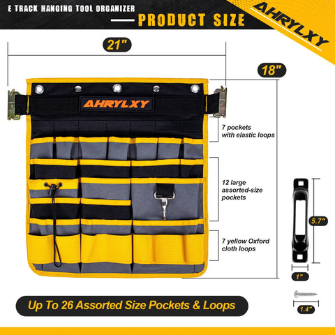 Wall Mounted Tool Organizer With Multiple Pockets For Track Rail Systems Heavy Duty Hanging Tool Holder For Trailers Trucks Vans And Warehouses Durable Steel Construction Keeps Tools Neatly Accessible In Any Job Site, 21x18 in