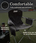 Portable Camping Chair With Built In Four Can Cooler Cushioned Seat And Back Side Pockets Cup Holder Carry Bag Included Ideal For Camping Tailgating Fire Pits Patio And More shown on grass field with adjustable arm heights and cushioned back