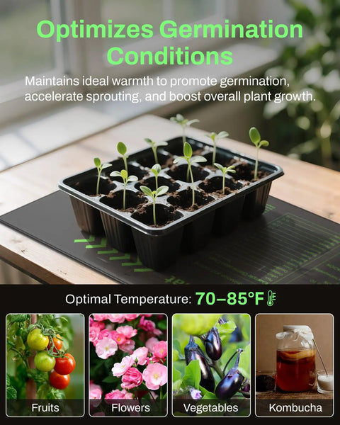 Seedling Heat Mat Six Pack 10 By 20.75 Inches Waterproof Plant Heating Pads with seed tray for germination at 70-85°F indoors.