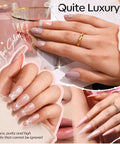 Multiple manicured hands showcasing shades from 12 Pcs Gel Nail Polish Set 15ml Each Nude Pink Milky White Beige Skin Tone Shades.