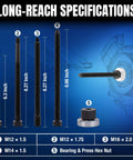 All In One Harmonic Balancer Installer Set with long-reach adapters and nut bearing assembly, shown with specifications.