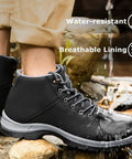 Go-To Water Resistant Lightweight Hiking Boots For Men, Mid Ankle Work Casual Shoes with water splashes, side view.