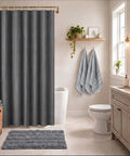 Modern bathroom with Totally Must-Have 4 Piece Bathroom Accessories Set With Waffle Shower Curtain And Chenille Bath Mat, gray decor.