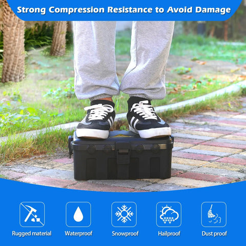 Person standing on Beefy Heavy Duty Outdoor Electrical Box Waterproof IP54 Weatherproof Enclosure With Eight Cable Ports in garden