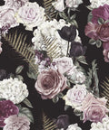 Dark Floral Peel And Stick Wallpaper Roll 24x354 Inches Black Background With White Purple Pink Roses Wall Mural For Bathroom Or Bedroom Decor Removable Self Adhesive Large Floral Pattern Chic Retro Vibe