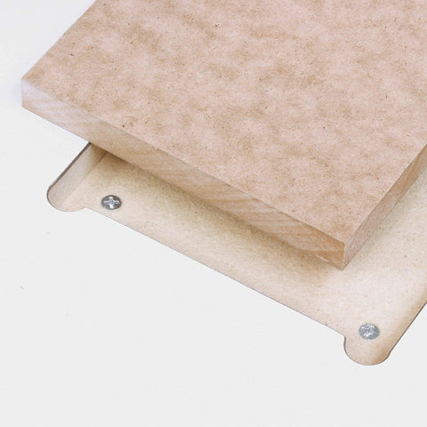 Knockout Rock Solid Micro Dot Drill Press Table Kit showing MDF surface and mounting screws for stable drilling support.