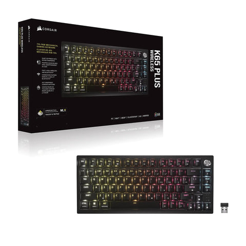 Top Shelf Wireless 75 Percent Gaming Keyboard Featuring Hot Swap MLX Tactile Switches Premium PBT Double Shot Keycaps And Glowing Per Key RGB Backlighting in black with receiver.