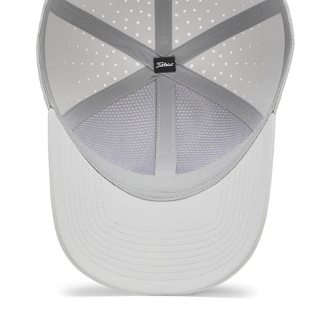 Top view of Charleston Breezer Golf Hat Marble Charcoal White With Unstructured Front Panels, showing starburst perforations.
