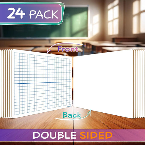 Dry Erase XY Axis Graph Lap Boards Set 9x12 Inches Double Sided Whiteboards For Students And Classrooms Includes 24 Erasers