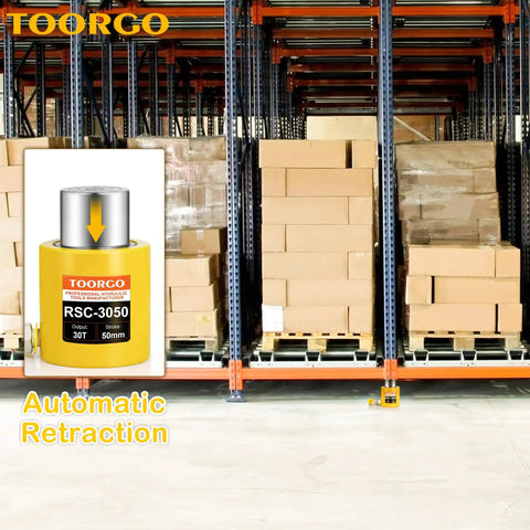Tough As Nails 30 Ton Hydraulic Cylinder With Two Inch Auto Retracting Stroke, Portable Alloy Steel Ram Jack For Moving Heavy Loads, Yellow Coating Sealed Tight And Leak Free