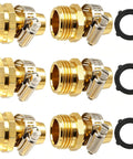 Complete Garden Hose Repair Kit Fixes Leaks Fast with Heavy Duty Aluminum Ends And Stainless Clamps Perfect For 3 4 Or 5 8 Inch Hoses Easy Fix For Sprinklers. Brass hose repair kit with clamps and washers, shown in a 3-piece set