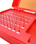 Pin Gage Set For Pros 50 Piece Steel Gauge Kit For Carpentry And Home Improvement 0.011 To 0.060 Inches Heat Treated Bearing Steel Precision Tolerances Comes With Durable Storage Case. Red case with steel pin gages