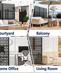 Metal Privacy Screen Outdoor 72 Inches Tall Freestanding Privacy Fence With Sturdy Stands Cross Shaped Decorative Panels in different spaces