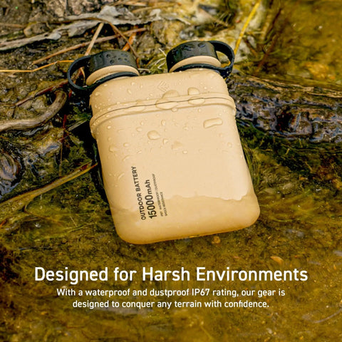 Rugged 15000mAh Outdoor Power Bank With 32W USB C PD Fast Charge IP67 Waterproof Shockproof Battery Pack Beige