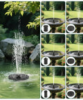 1W Solar Bird Bath Fountain Pump with 6 In 1 Nozzles for Outdoor Garden Pond and Pool, solar powered water pump in operation