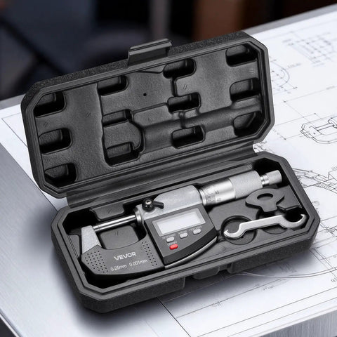 Digital Outside Micrometer Set 0-1 Inch Range With LCD Screen 0.00005 Inch Resolution 0.0001 Inch Accuracy In hard case
