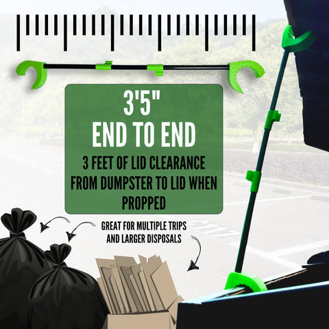 Hands Free Dumpster Lid Prop 3 Pack Skip The Stink And Keep Your Trash And Recycling Bins Sanitary With Zero Grip Hassle For Plastic Lids, showing 3'5" clearance for propping.
