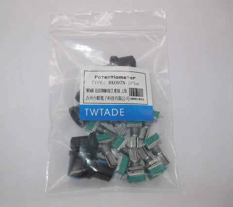 12 Piece Sealed Linear Rotary Potentiometers Set 5K 10K 20K 50K 100K 500K Ohm Knurled Shaft 6mm 3 Pin Top Adjustment RK097N 3 Series