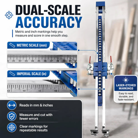 Pro Drywall Cutter With Tungsten Carbide Wheel, Foldable Design And 25 Bearing Glide System For Smooth, Sharp Cuts, No Blade Replacement Needed, Heavy Duty, Lightweight Build For Quick, Safe Wall Prep And Injury Free Rips. dual-scale cutter with mm and inch markings