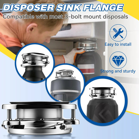Heavy Duty Twist Lock Garbage Disposal Flange Kit Designed For Hassle Free Kitchen Sink Drain Replacement Plus Super Breezy Home Upgrade With Sleek Silver Finish installed under sink.