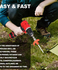 Person using drill with 8 Pack Beefy Heavy Duty Screw In Tent Stakes 8 Inch Ground Anchors With Hex Head For Camping Tents