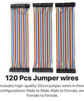 Colorful 120 pcs jumper wires from All In One Electronics Prototyping Starter Kit With 830 Point Breadboard And Type-C Power Supply