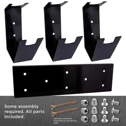 Heavy Duty Magnetic Paint Spray Gun Holder Stand That Keeps Three Guns Secure and Ready, setup parts and screws shown